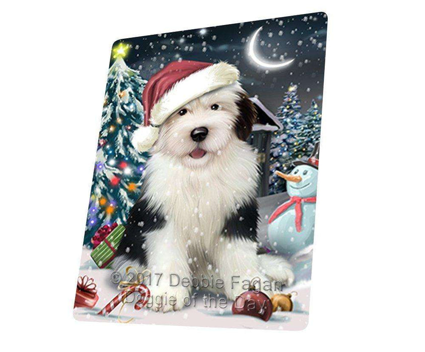 Have a Holly Jolly Christmas Old English Sheepdog Dog in Holiday Background Large Refrigerator / Dishwasher Magnet D192