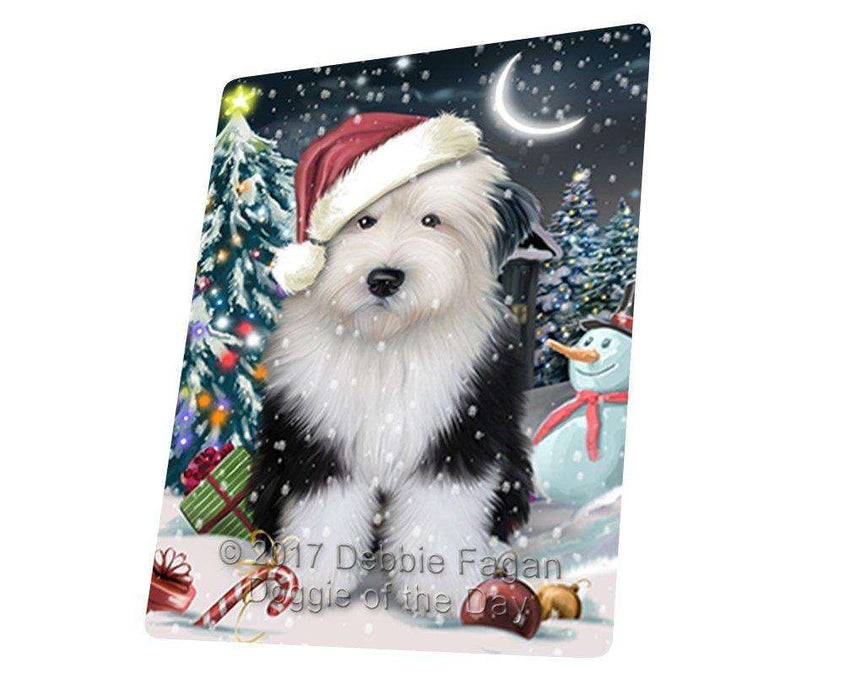 Have a Holly Jolly Christmas Old English Sheepdog Dog in Holiday Background Tempered Cutting Board D190