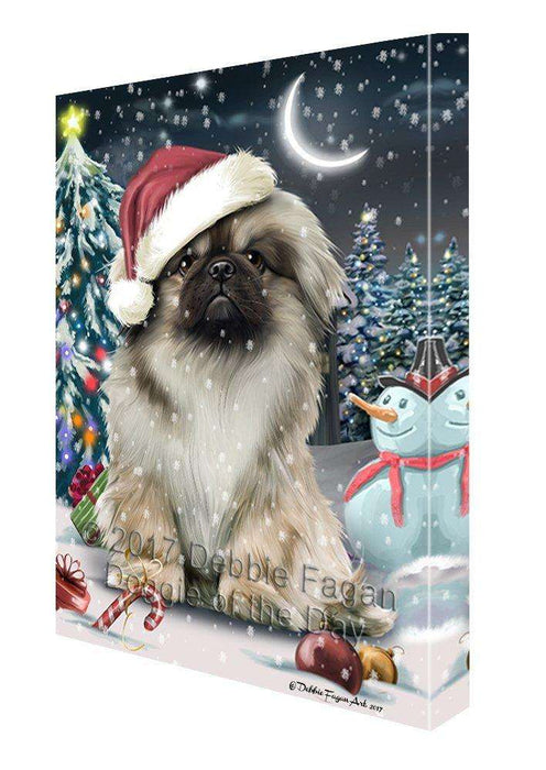 Have a Holly Jolly Christmas Pekingese Dog in Holiday Background Canvas Wall Art D194