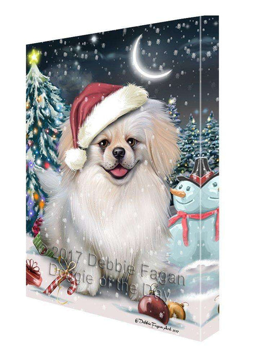 Have a Holly Jolly Christmas Pekingese Dog in Holiday Background Canvas Wall Art D195