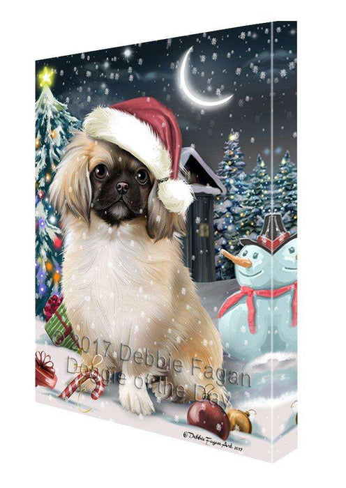 Have a Holly Jolly Christmas Pekingese Dog in Holiday Background Canvas Wall Art D197