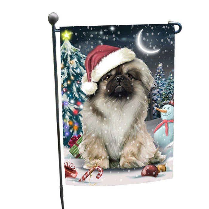 Have a Holly Jolly Christmas Pekingese Dog in Holiday Background Garden Flag D194