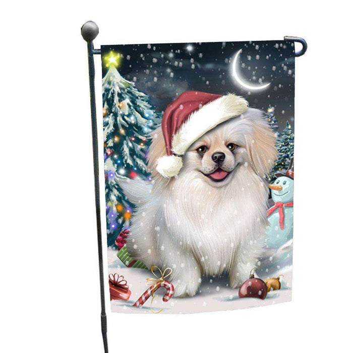 Have a Holly Jolly Christmas Pekingese Dog in Holiday Background Garden Flag D195