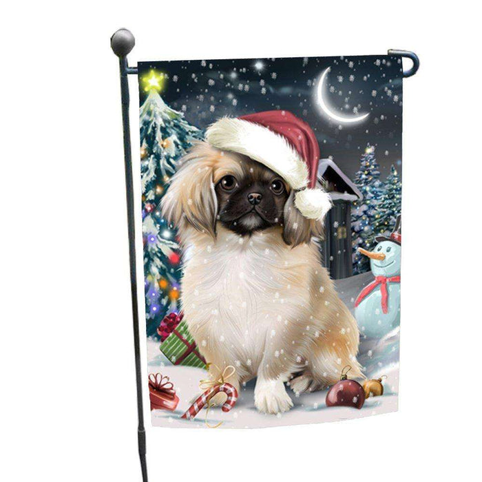 Have a Holly Jolly Christmas Pekingese Dog in Holiday Background Garden Flag D197