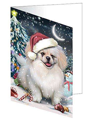 Have a Holly Jolly Christmas Pekingese Dog in Holiday Background Handmade Artwork Assorted Pets Greeting Cards and Note Cards with Envelopes for All Occasions and Holiday Seasons D296