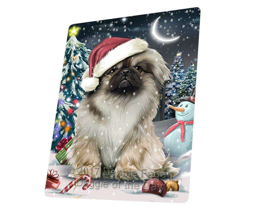 Have a Holly Jolly Christmas Pekingese Dog in Holiday Background Tempered Cutting Board D194