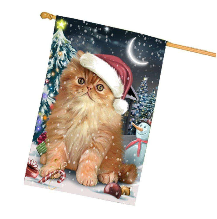 Have a Holly Jolly Christmas Persian Cat in Holiday Background House Flag