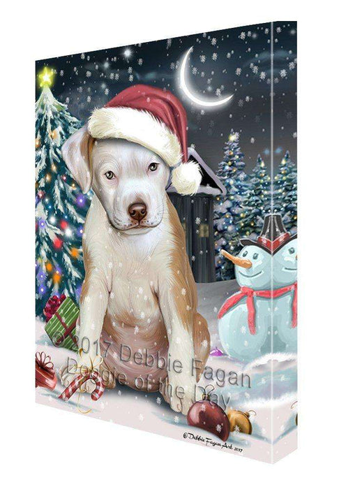 Have a Holly Jolly Christmas Pit Bull Dog in Holiday Background Canvas Wall Art D106