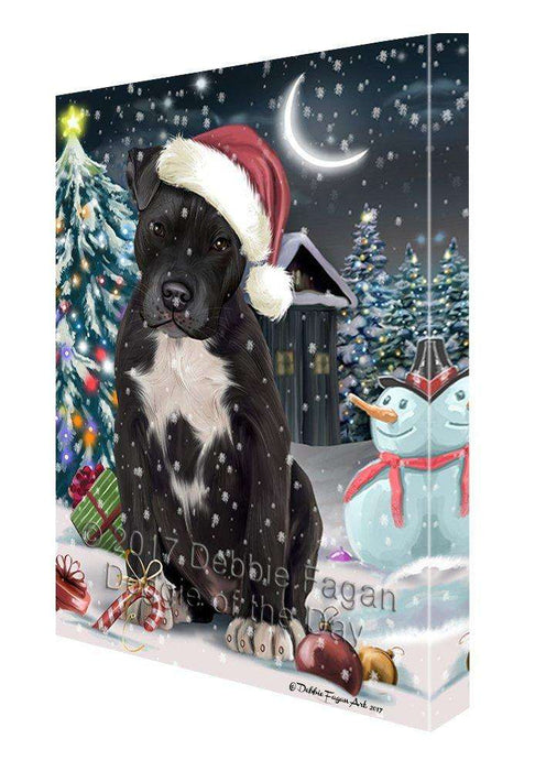 Have a Holly Jolly Christmas Pit Bull Dog in Holiday Background Canvas Wall Art D107