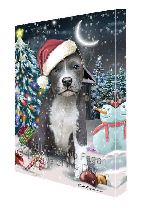Have a Holly Jolly Christmas Pit Bull Dog in Holiday Background Canvas Wall Art D108