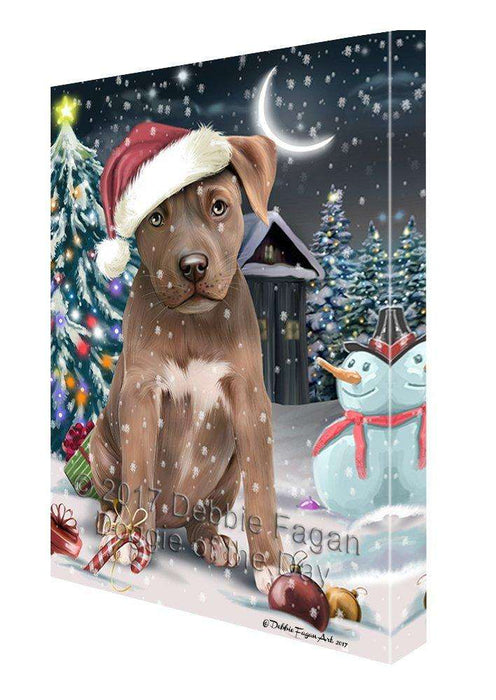 Have a Holly Jolly Christmas Pit Bull Dog in Holiday Background Canvas Wall Art D109