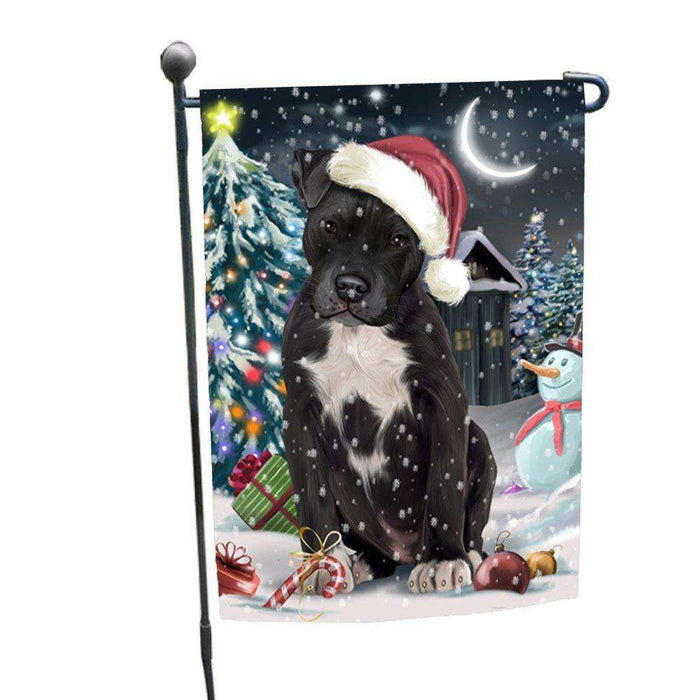 Have a Holly Jolly Christmas Pit Bull Dog in Holiday Background Garden Flag D107