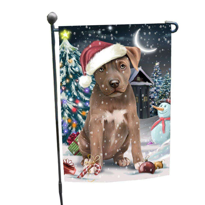 Have a Holly Jolly Christmas Pit Bull Dog in Holiday Background Garden Flag D109