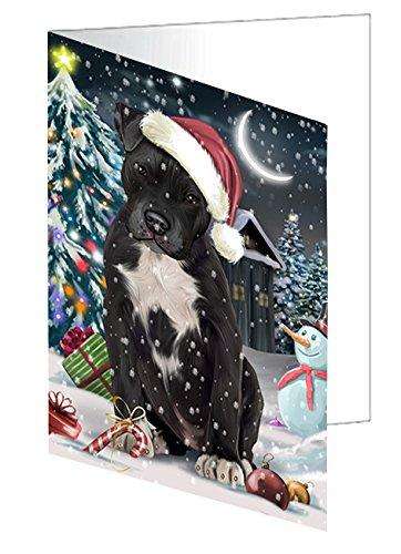 Have a Holly Jolly Christmas Pit Bull Dog in Holiday Background Handmade Artwork Assorted Pets Greeting Cards and Note Cards with Envelopes for All Occasions and Holiday Seasons D252