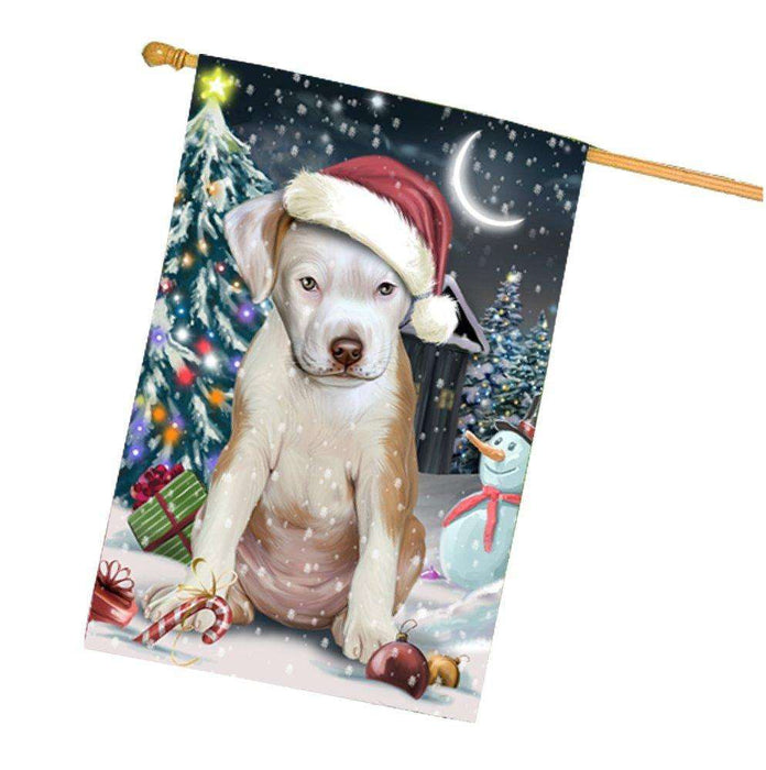 Have a Holly Jolly Christmas Pit Bull Dog in Holiday Background House Flag