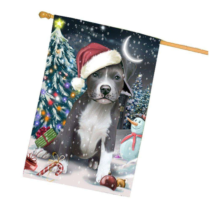 Have a Holly Jolly Christmas Pit Bull Dog in Holiday Background House Flag