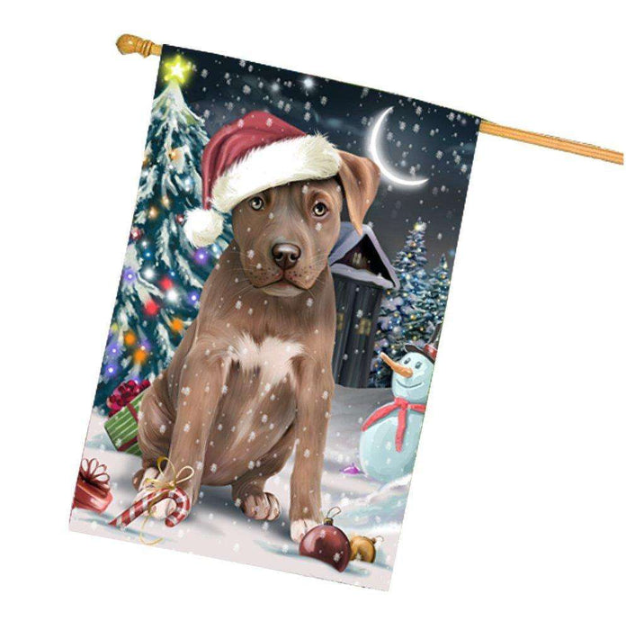 Have a Holly Jolly Christmas Pit Bull Dog in Holiday Background House Flag