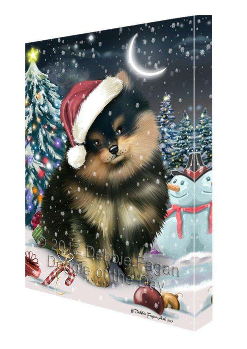 Have a Holly Jolly Christmas Pomeranians Dog in Holiday Background Canvas Wall Art D202