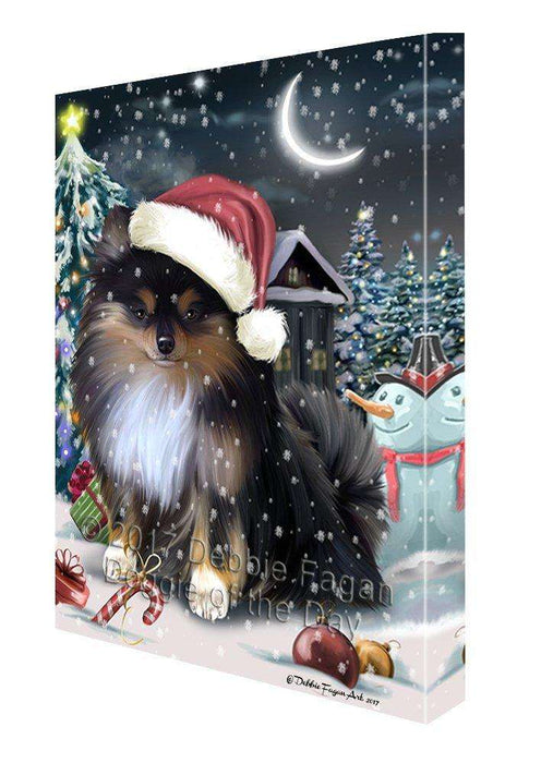 Have a Holly Jolly Christmas Pomeranians Dog in Holiday Background Canvas Wall Art D204