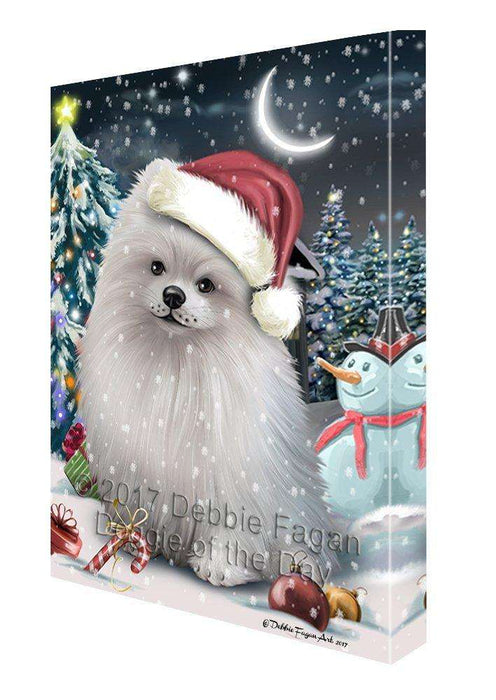 Have a Holly Jolly Christmas Pomeranians Dog in Holiday Background Canvas Wall Art D205