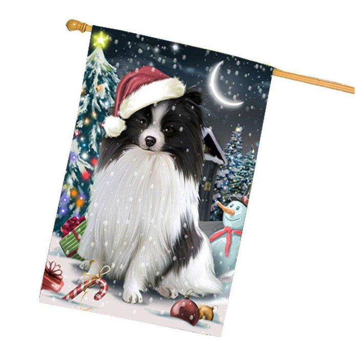 Have a Holly Jolly Christmas Pomeranians Dog in Holiday Background House Flag