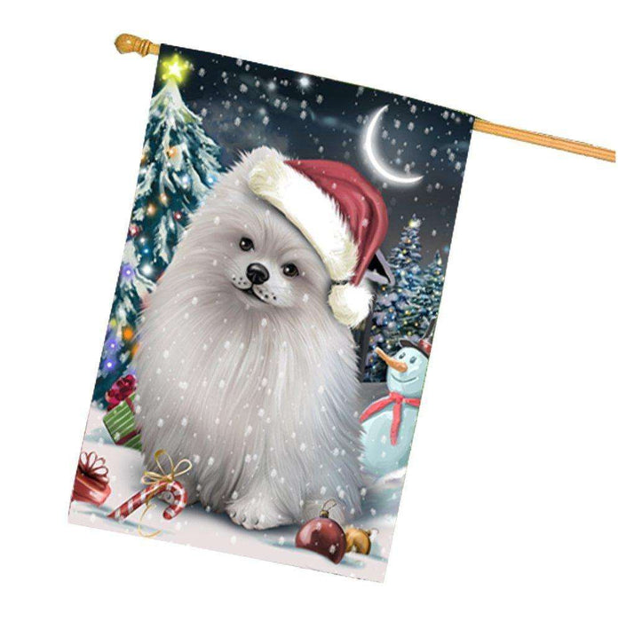 Have a Holly Jolly Christmas Pomeranians Dog in Holiday Background House Flag