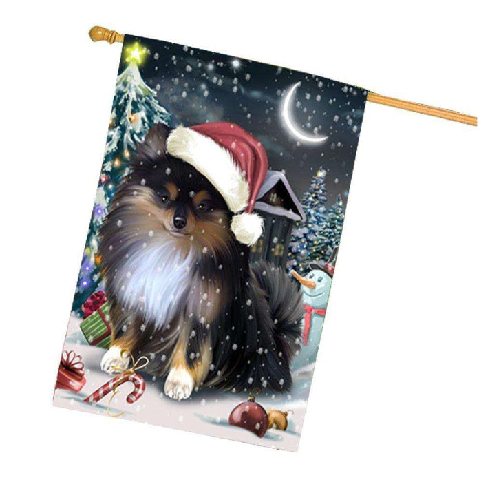 Have a Holly Jolly Christmas Pomeranians Dog in Holiday Background House Flag