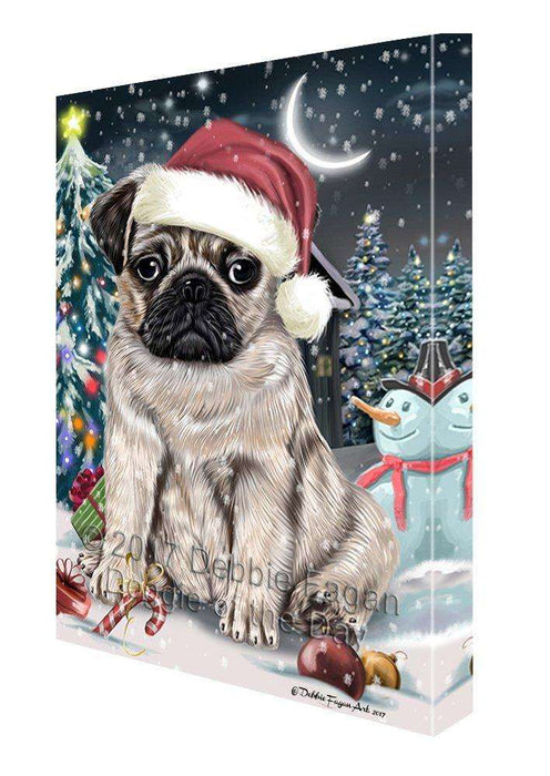 Have a Holly Jolly Christmas Pug Dog in Holiday Background Canvas Wall Art D067