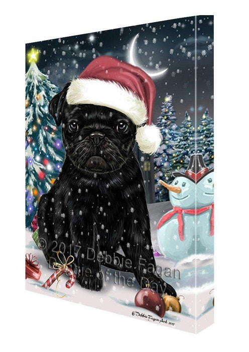 Have a Holly Jolly Christmas Pug Dog in Holiday Background Canvas Wall Art D068