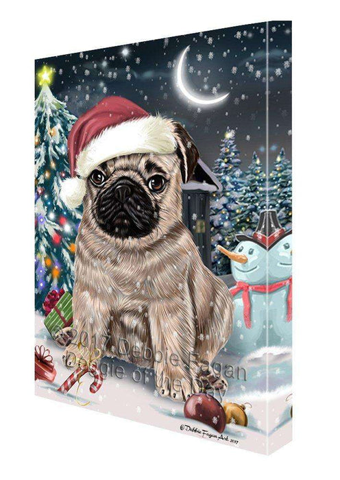 Have a Holly Jolly Christmas Pug Dog in Holiday Background Canvas Wall Art D069