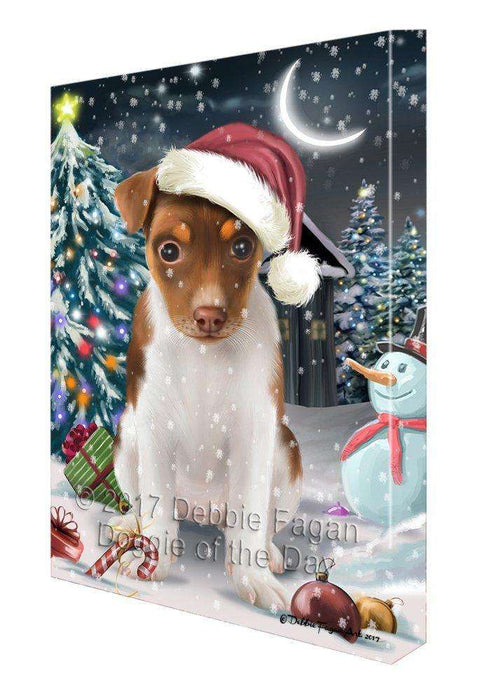Have a Holly Jolly Christmas Rat-Terriers Dog in Holiday Background Canvas Wall Art D155