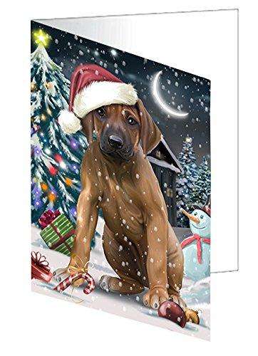 Have a Holly Jolly Christmas Rhodesian Ridgeback Dog in Holiday Background Handmade Artwork Assorted Pets Greeting Cards and Note Cards with Envelopes for All Occasions and Holiday Seasons D260
