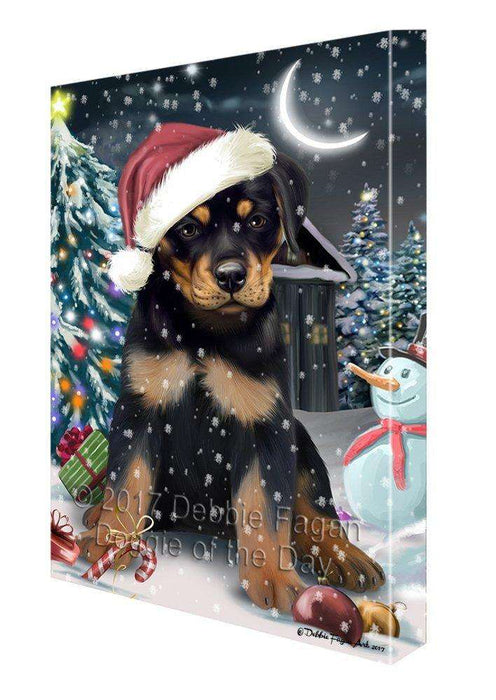 Have a Holly Jolly Christmas Rottweilers Dog in Holiday Background Canvas Wall Art D035