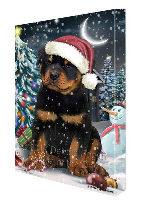 Have a Holly Jolly Christmas Rottweilers Dog in Holiday Background Canvas Wall Art D036