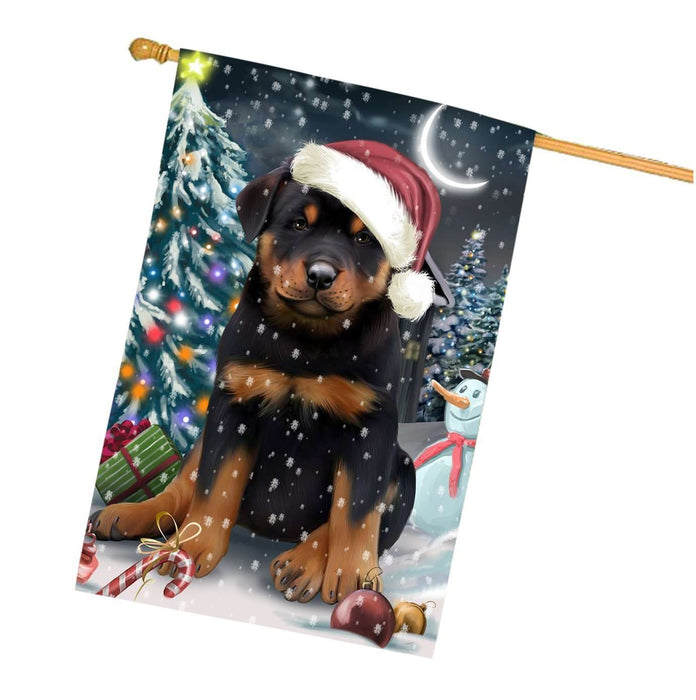 Have a Holly Jolly Christmas Rottweilers Dog in Holiday Background House Flag