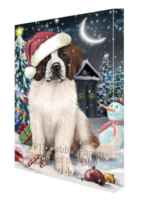 Have a Holly Jolly Christmas Saint Bernard Dog in Holiday Background Canvas Wall Art D158