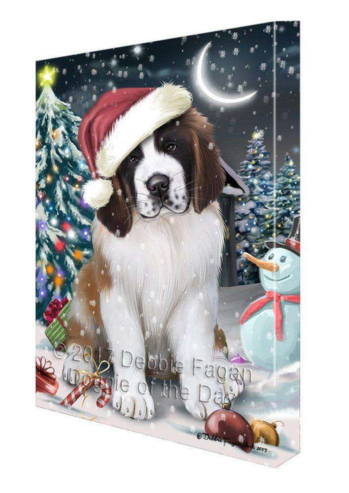 Have a Holly Jolly Christmas Saint Bernard Dog in Holiday Background Canvas Wall Art D159