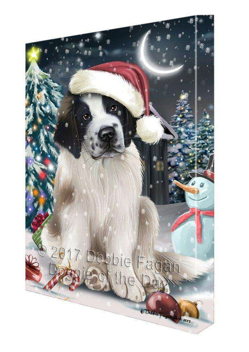 Have a Holly Jolly Christmas Saint Bernard Dog in Holiday Background Canvas Wall Art D160
