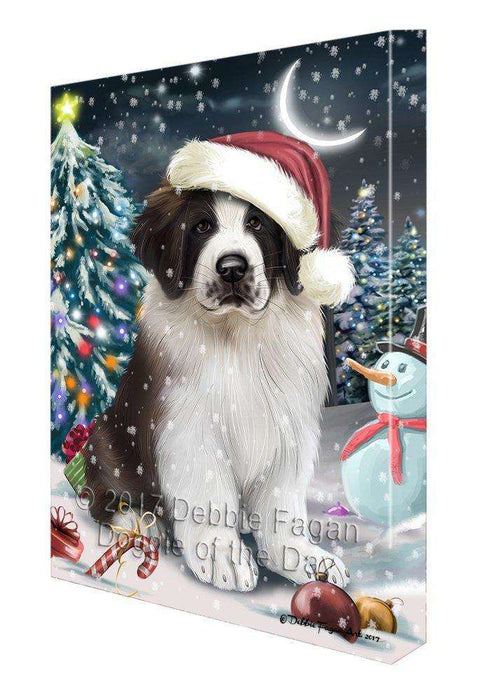 Have a Holly Jolly Christmas Saint Bernard Dog in Holiday Background Canvas Wall Art D161