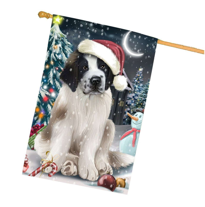 Have a Holly Jolly Christmas Saint Bernard Dog in Holiday Background House Flag