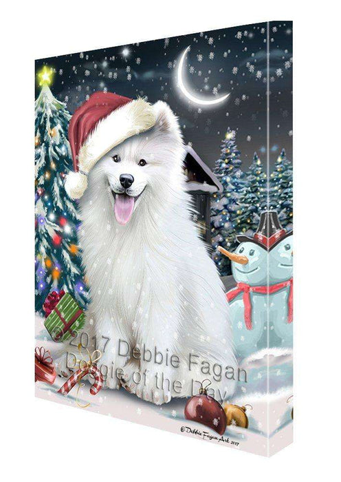 Have a Holly Jolly Christmas Samoyed Dog in Holiday Background Canvas Wall Art D118
