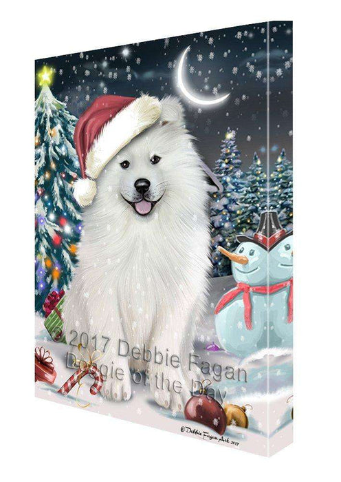 Have a Holly Jolly Christmas Samoyed Dog in Holiday Background Canvas Wall Art D119