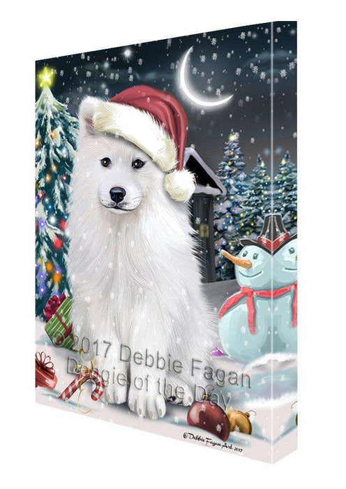 Have a Holly Jolly Christmas Samoyed Dog in Holiday Background Canvas Wall Art D120