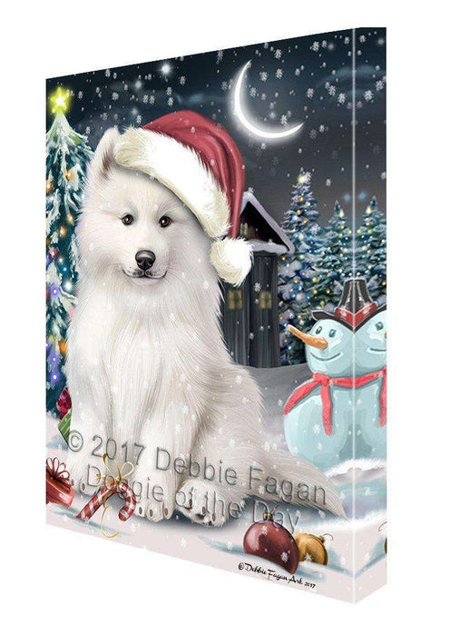 Have a Holly Jolly Christmas Samoyed Dog in Holiday Background Canvas Wall Art D121