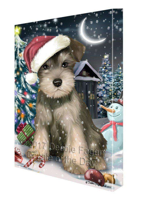Have a Holly Jolly Christmas Schnauzer Dog in Holiday Background Canvas Wall Art D040