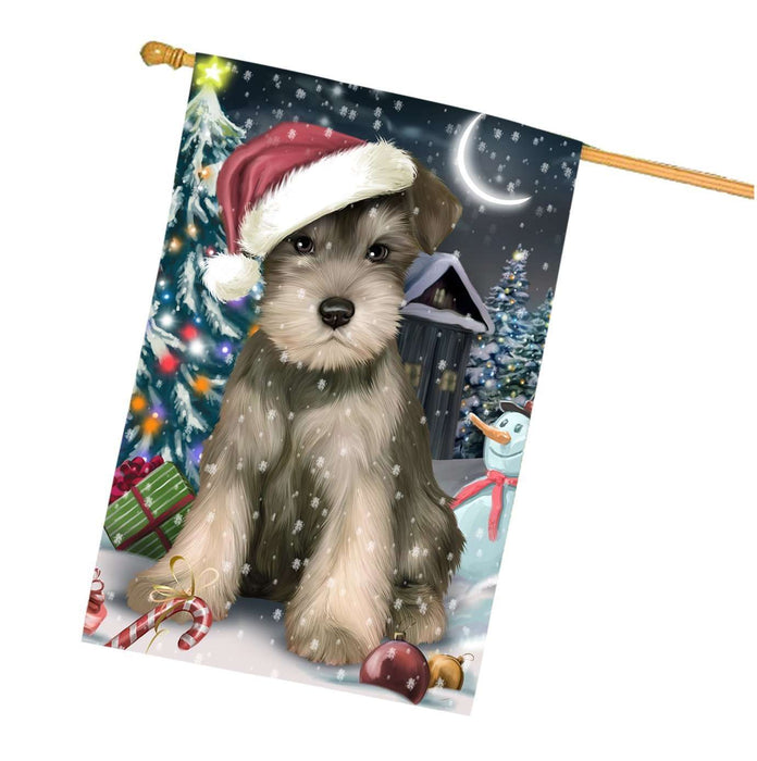 Have a Holly Jolly Christmas Schnauzer Dog in Holiday Background House Flag