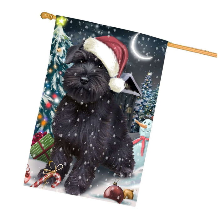 Have a Holly Jolly Christmas Schnauzer Dog in Holiday Background House Flag