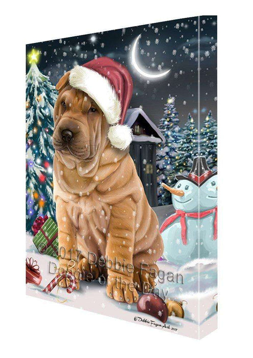 Have a Holly Jolly Christmas Shar-Pei Dog in Holiday Background Canvas Wall Art D123