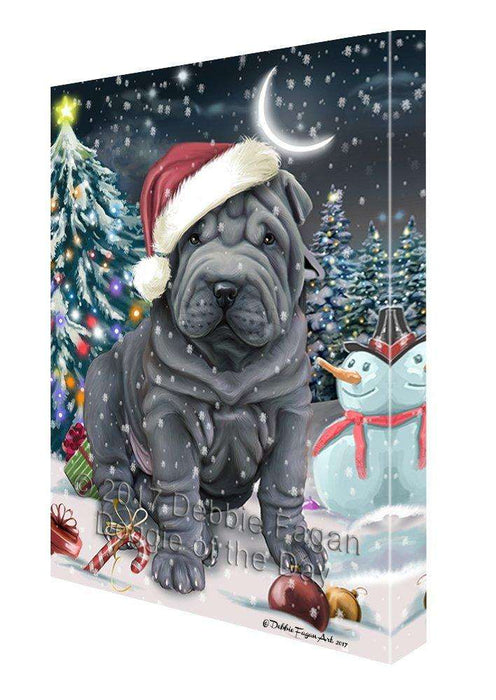 Have a Holly Jolly Christmas Shar-Pei Dog in Holiday Background Canvas Wall Art D124