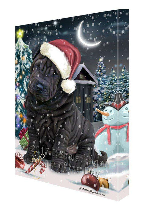 Have a Holly Jolly Christmas Shar-Pei Dog in Holiday Background Canvas Wall Art D125